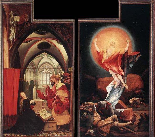 Matthias  Grunewald Annunciation and Resurrection Spain oil painting art